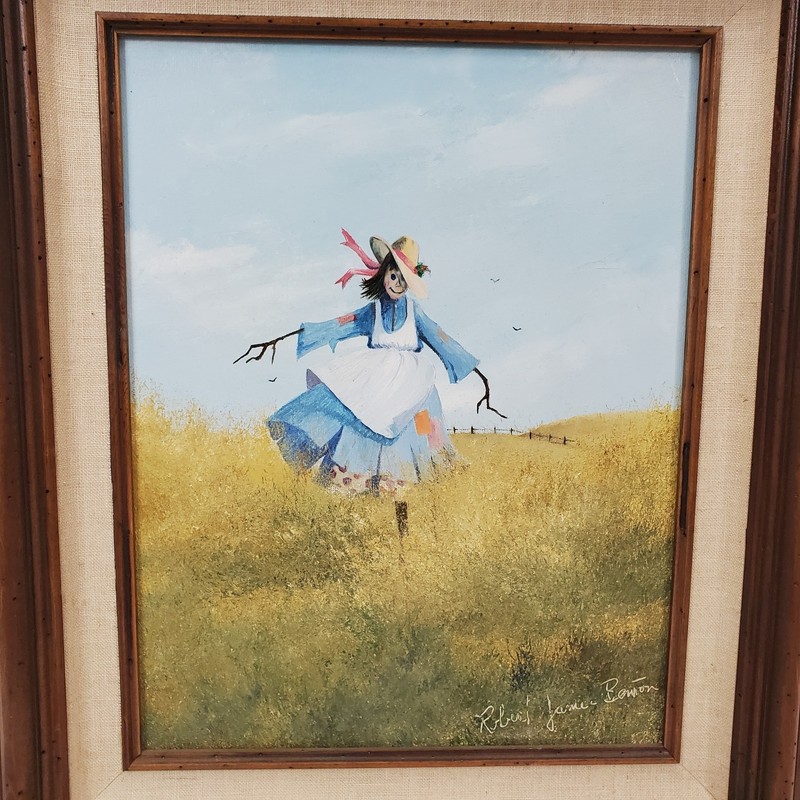 Robert James Benton Scarecrow Oil Painting Signed Framed 18x21 Impressionist gallery