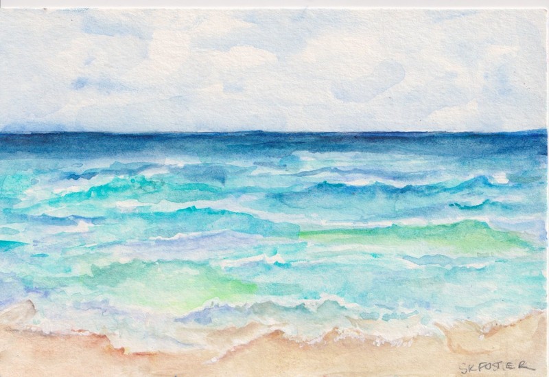 Original Beach Seascape Watercolor Painting 4x6 - Coastal Art Horizontal gallery