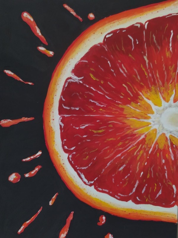 Original gouache painting Sicilian orange Still life 21 х 29,5 cm