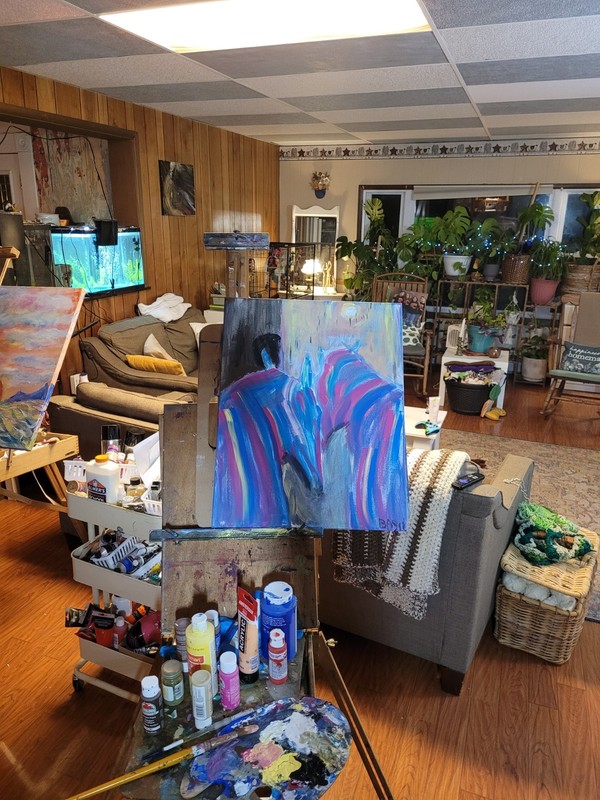 Stallions in Love Expressive Acrylic Painting 16x20 Romantic Modern Art gallery