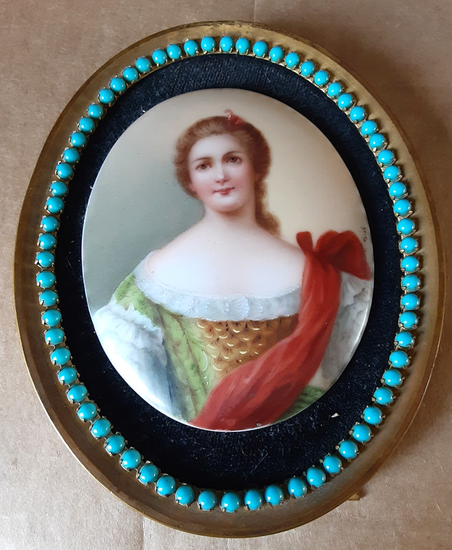 Antique Porcelain Painting Victorian Lady 1800s Framed, Hand Painted, Signed