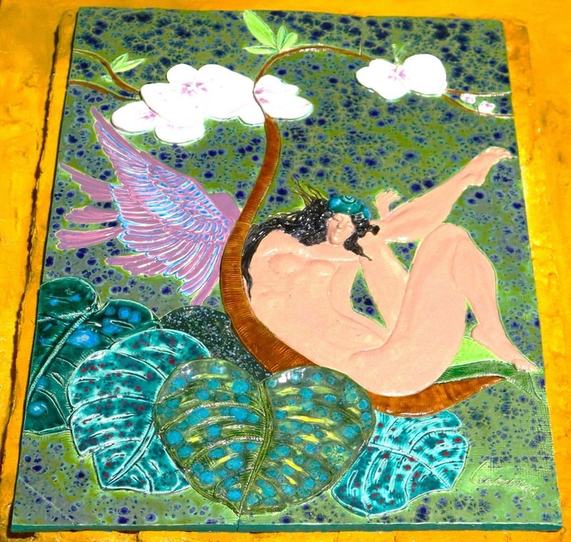 Cuban Ceramic Plaque Signed By Evelio Lecour