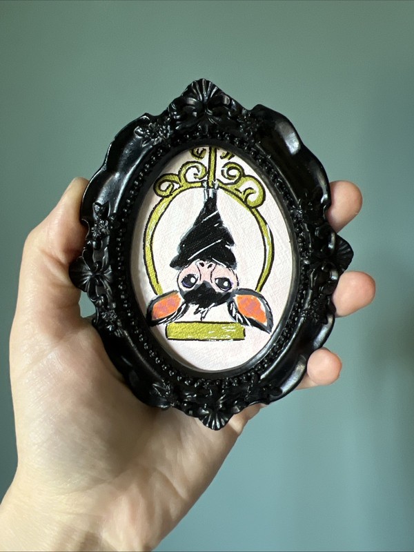 Bat,Halloween,cute,original,miniature Painting,small,mini,framed gallery