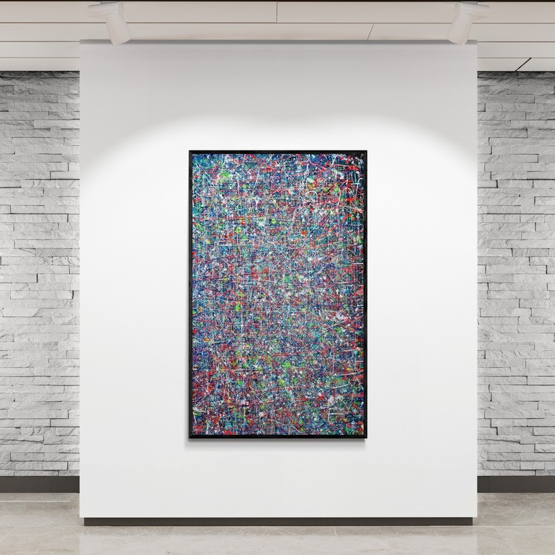 One-of-a-Kind Pollock Style Multicolor Abstract Canvas – 35×24 in