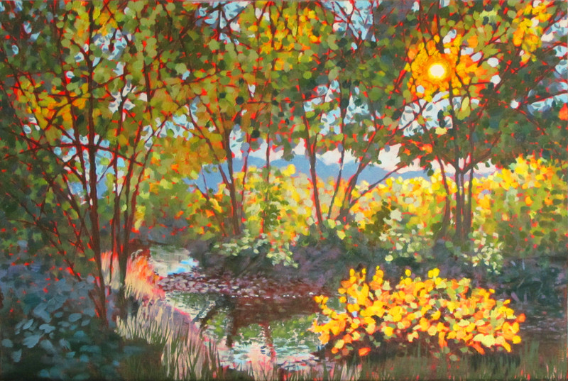 18×12 Original Oil Painting Morning River Walk Impasto Impressionistic Style