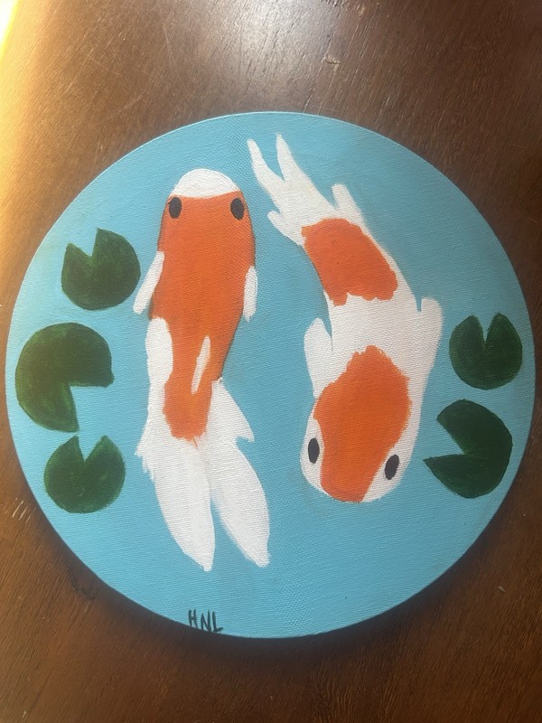“Koi Pond” By Holly Nicole Original Acrylic Painting On Circle Canvas