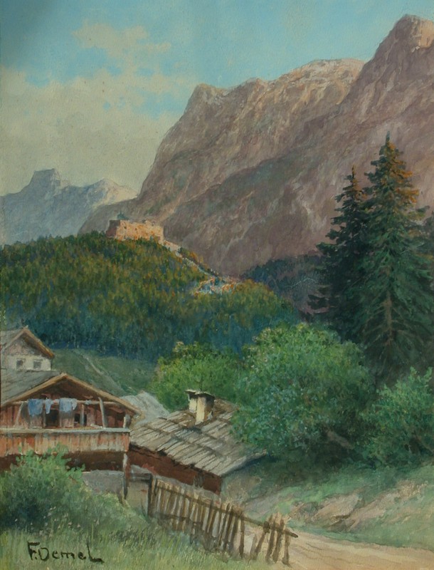 Franz DEMEL (1878-1947) landscape with castle ruins in the mountains.