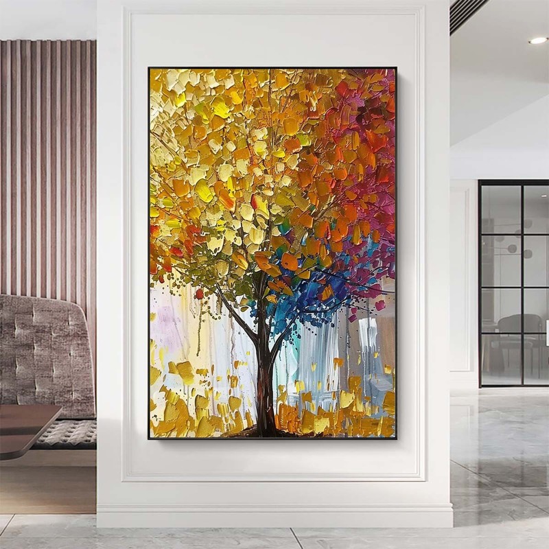 Golden Flowers Tree Luck Tree Oil Hand Painting Painting 3D Hand-Painted Orange