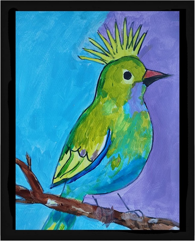 Expressionism/Abstract 11×14 Bird Crown Signed Colorful Hand Made Art Painting