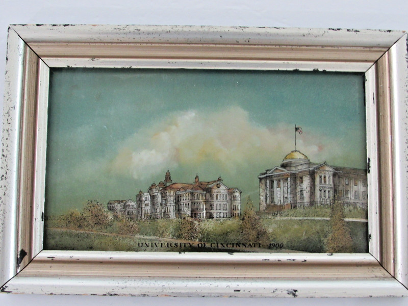 Vintage Reverse Painting on Glass ~ University of Cincinnati 1900 ~ Framed