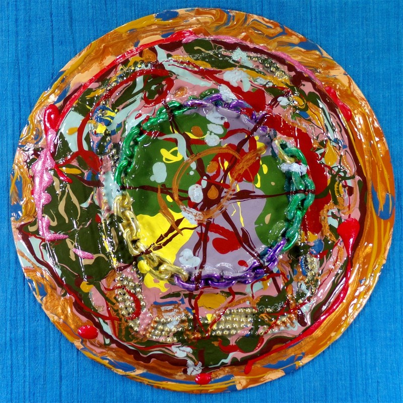Psychedelic Painting On Recycled Vinyl Record Assemblage #1 Original Art GS 2026