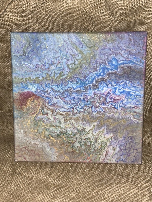Modern Acrylic Marbleized Freeform Blue Grn Purple Brn Metallic 10”Sq Canvas