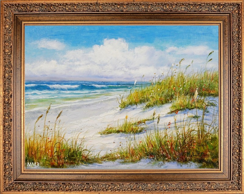 Framed Original Beach Painting on Canvas, Signed, Ready to Hang, Korean Wall Art