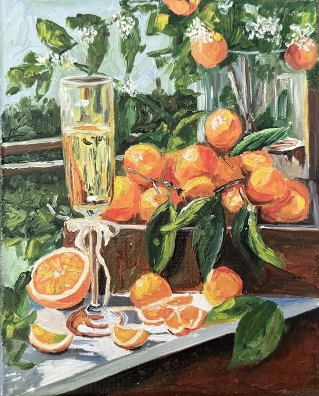ORIGINAL OIL PAINTING STILL LIFE ORANGES VIBRANT ON STRETCH CANVAS SIGNED 8x10