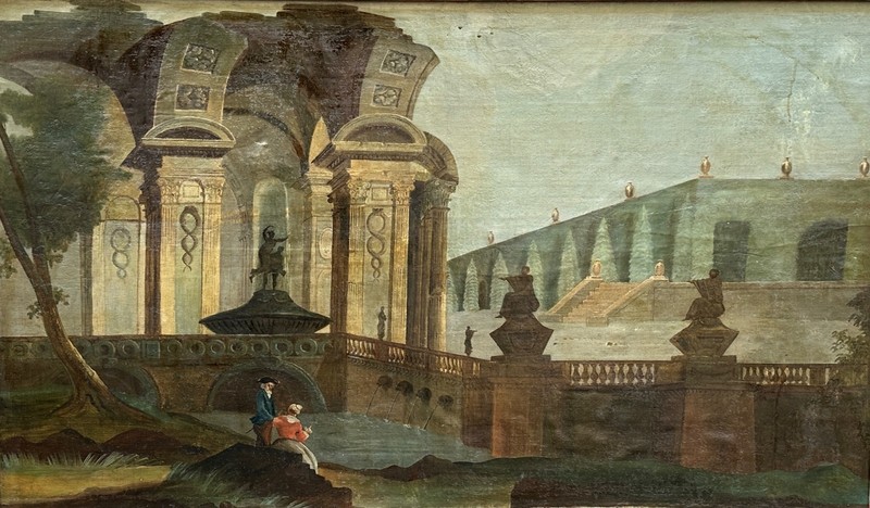 Antique Neoclassical 18th Century Landscape Oil Painting by Huberto Robert (x2)