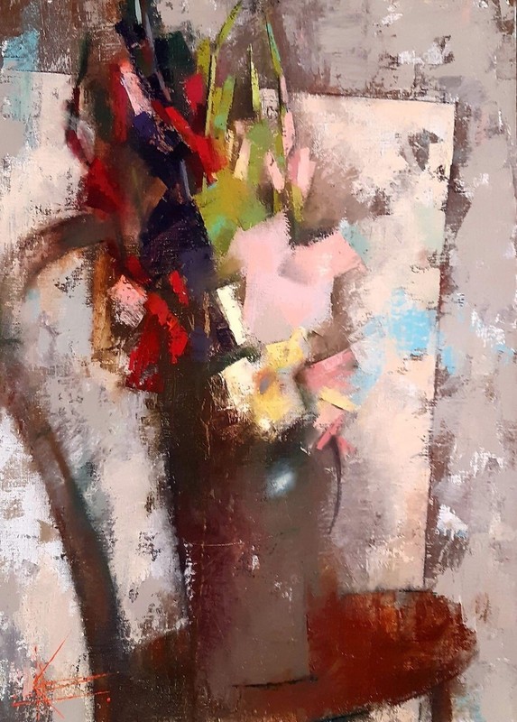 Abstract Oil painting Bouquet Ukrainian painter Canvas Framed Decor original