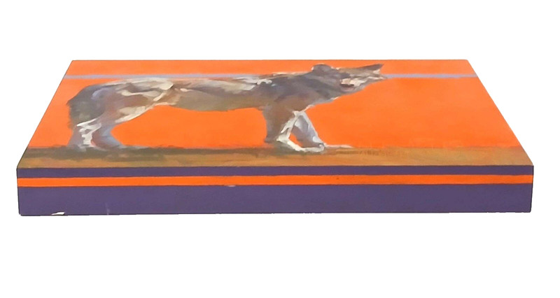 Original Signed Whitney Michelle Hall "Grey Brother" Wolf Oil Painting on Birch gallery
