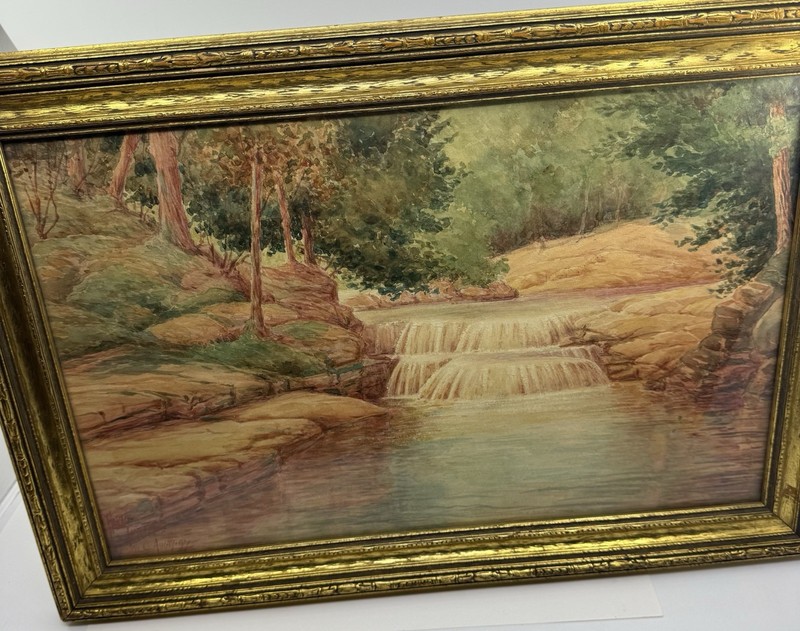 Original Horace Taylor Watercolor Painting 1897 Catskills Waterfall Landscape