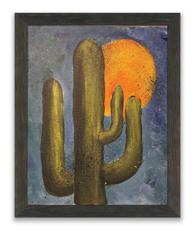 Original Saguaro Cactus Acrylic Painting OOAK Desert Sunset Folk Art Canvas