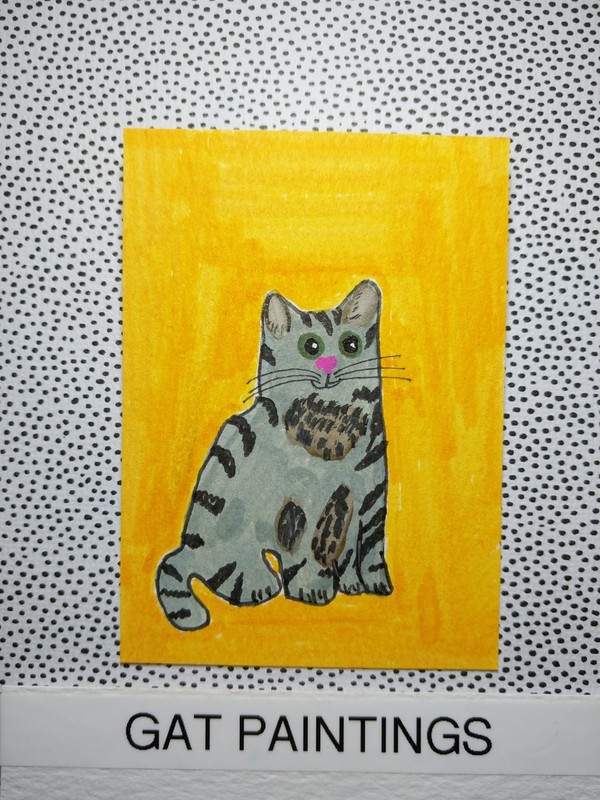 ACEO Original Art Painting Cat Whimsical Animal Miniature COLLECTIBLE by GAT gallery