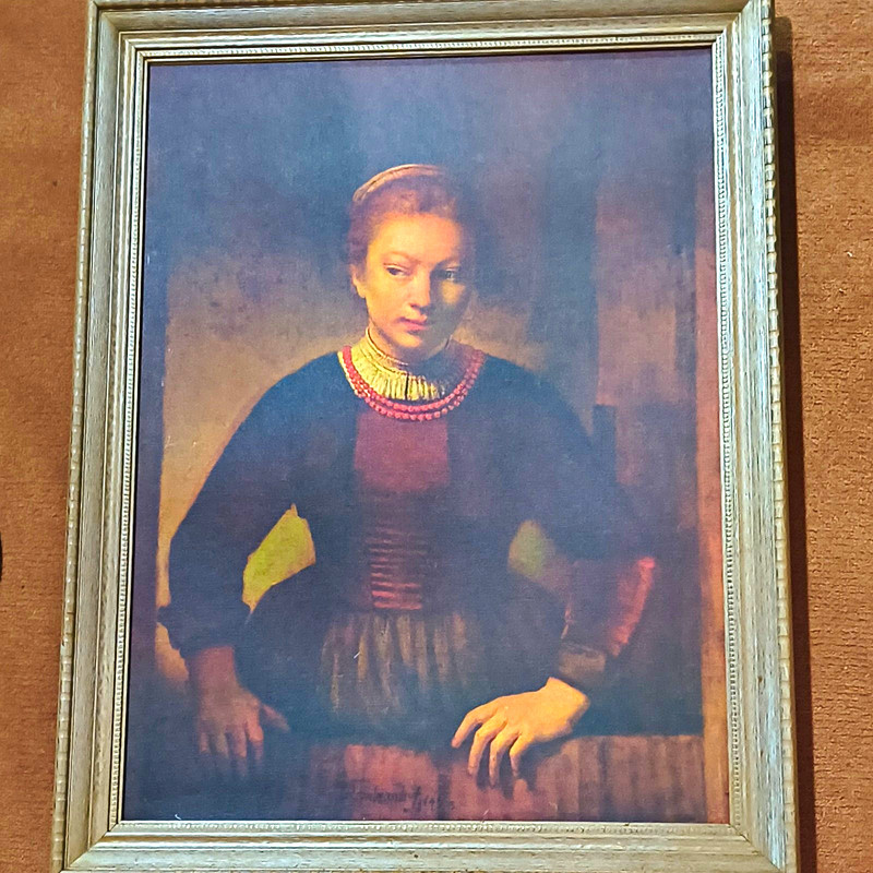 Rembrandt Framed Signed Oil Painting Portrait of Woman on Canvas, 1919