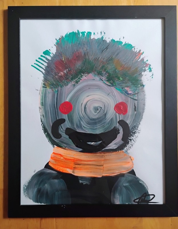 (FRAMED) Original art 14 X 11 Smiley Face Mixed media Abstract Expressionist gallery