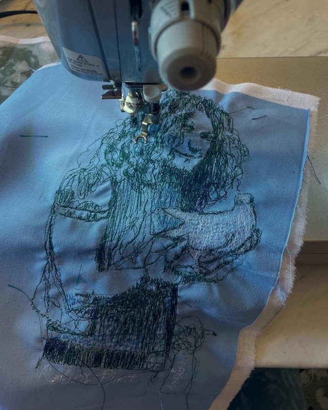 Robert Plant sewing machine thread painting ORIGINAL ONE OF A KIND 8x11 gallery