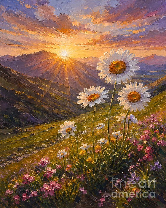 new handmade Painting on 16″*20″ canvas Daisies in Sunset 706I by Wendy
