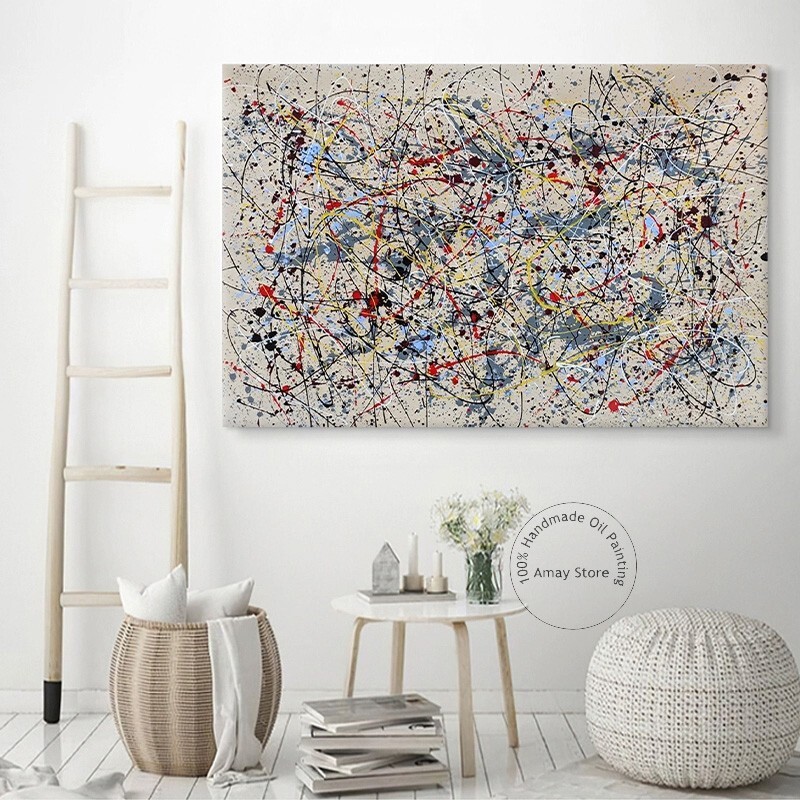 Original Abstract Canvas Painting Jackson Pollock Poster Handmade Modern Wall