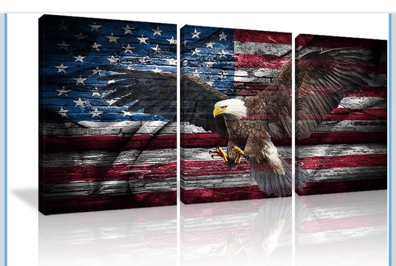 Bald Eagle American Flag Red Blue Line Painting on Canvas gallery