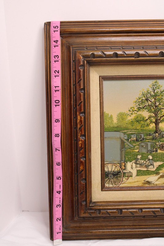 H. Hargrove Amish Mennonite "Barn Building" Signed 17 x 15 Framed! gallery