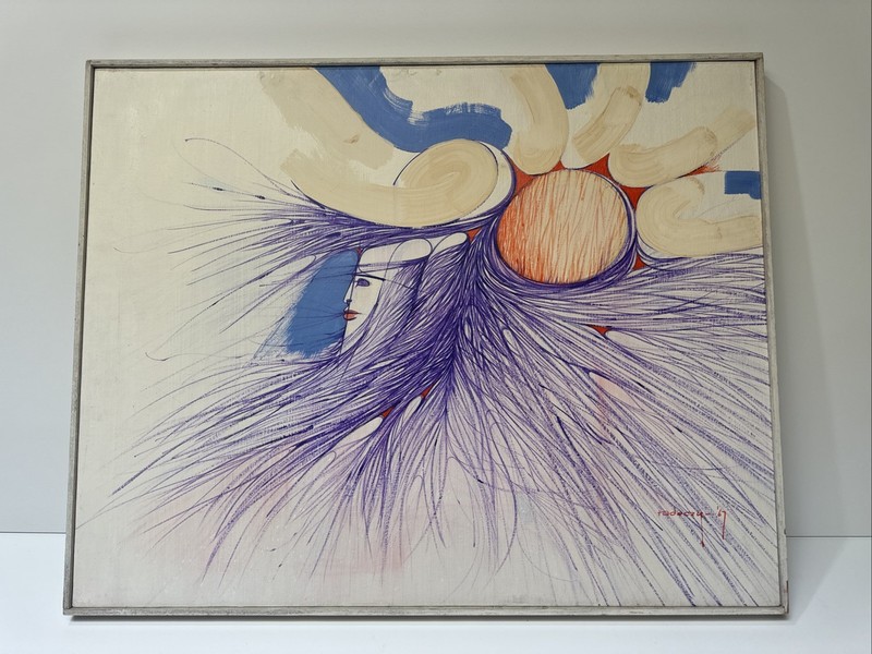Albert Radoczy Painting Abstract 1960’s Large Geometric Face Cubism Head Vintage gallery