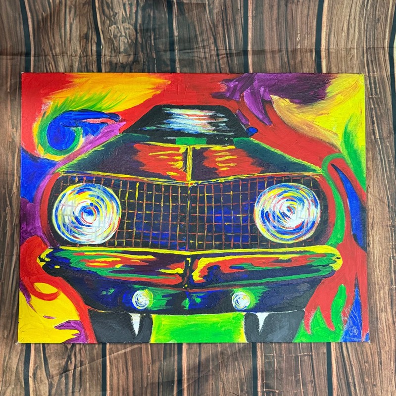 Original Abstract Classic Car Painting 14×18 Acrylic Canvas Wall Art Pop Art