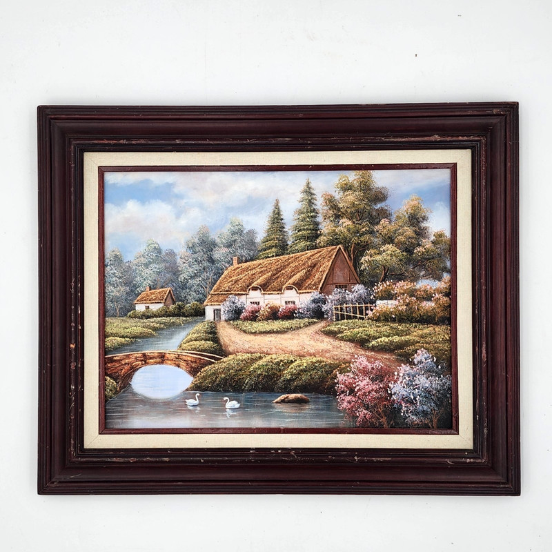 Vintage K Hoskin Signed Oil Painting English Countryside Cottage Landscape Frame gallery