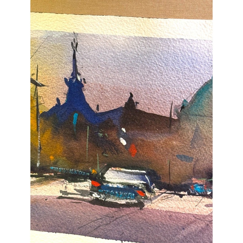 Original Pio Lyons Watercolor City Street Scene – Urban Landscape – Framed gallery