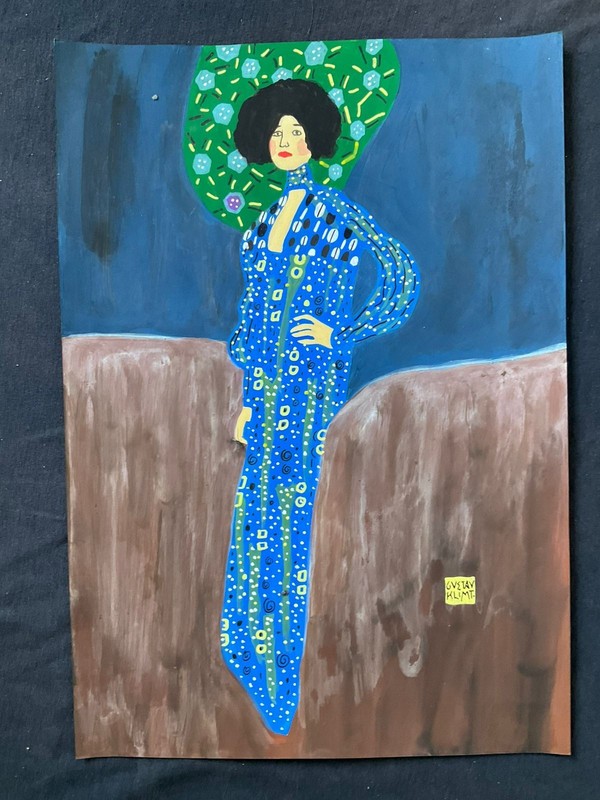 Gustav Klimt drawing and painting on old paper signed stamped vintage