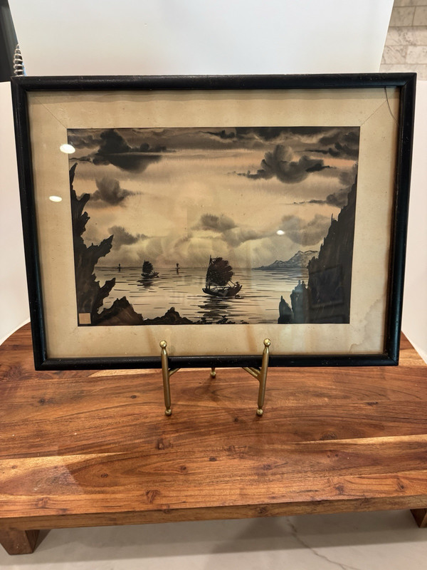 Vintage MCM Japanese Sumi-e ink Wash Painting