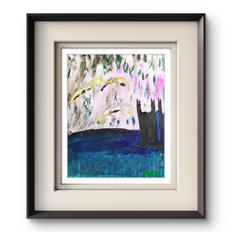 Pelicans At Sunset 11×14 Colorful Modern Art Acrylic Painting Canvas