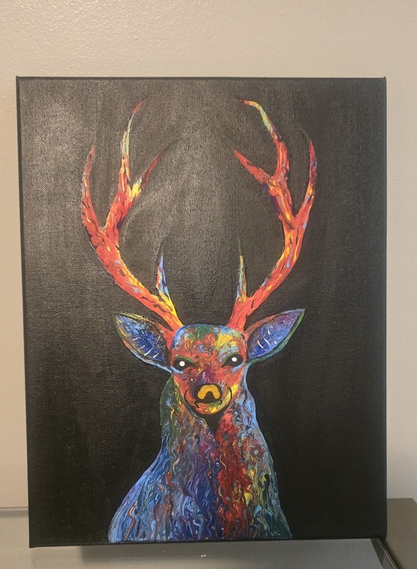 Multicoloured deer painting 11"x14"