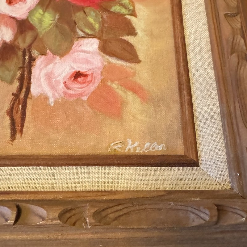Signed R.Keller Flowers Original Oil Painting On Board Canvas Framed~ 19 x 15" gallery