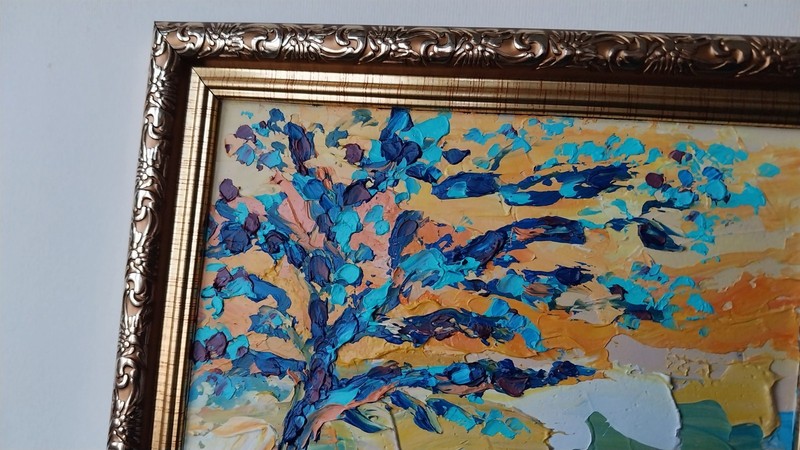 Framed Abstract Tree Landscape Lonely Tree Art 6x6 Impasto Oil Painting Original gallery
