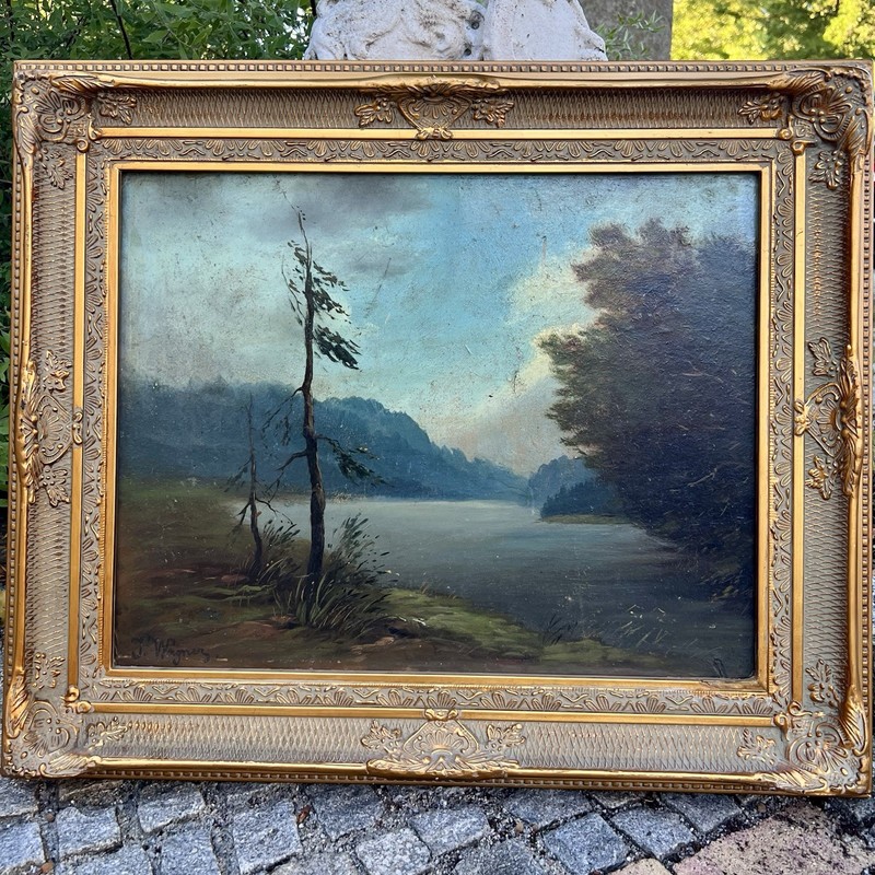 Georg Fischhof (1859-1914) Oil Painting Fishing Boat Signed J. Wagner Antique Painting