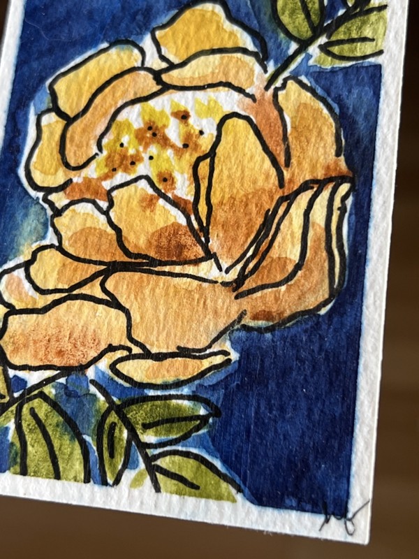 ACEO - Abstract Yellow Flower watercolor and black pen OOAK Signed/Dated gallery