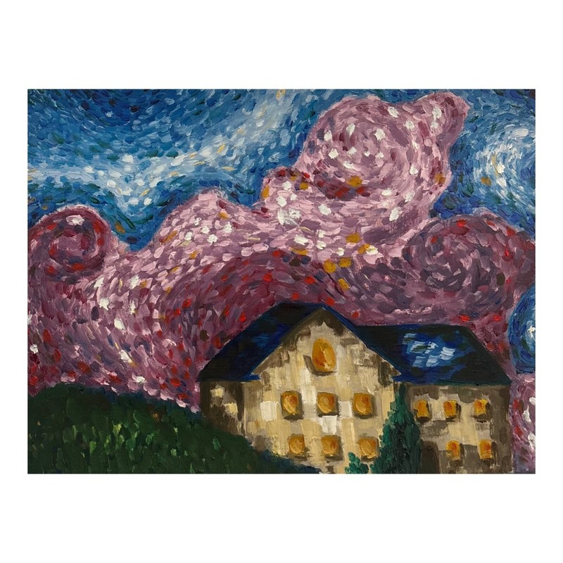 »HOMESTEAD» OIL ON CANVAS PAPER ABSTRACT IMPRESSIONISM