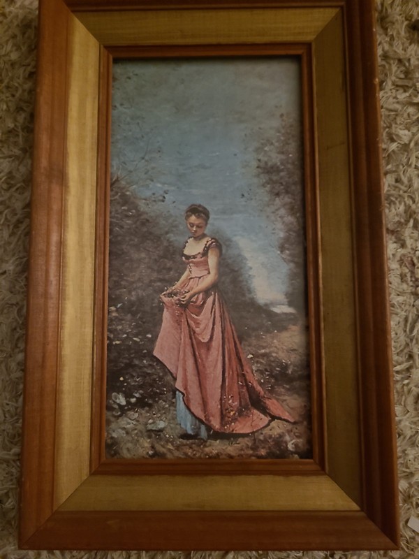 Vintage Victorian Woman Painting In Gold And Wood Frame