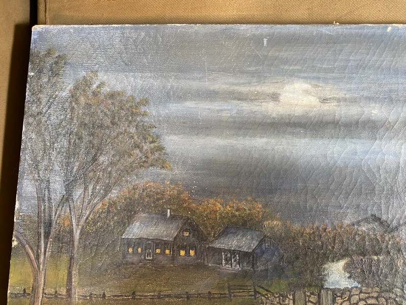 Antique J.V Burton "Stone Bridge And Landscape Scene" Oil On Canvas Painting gallery