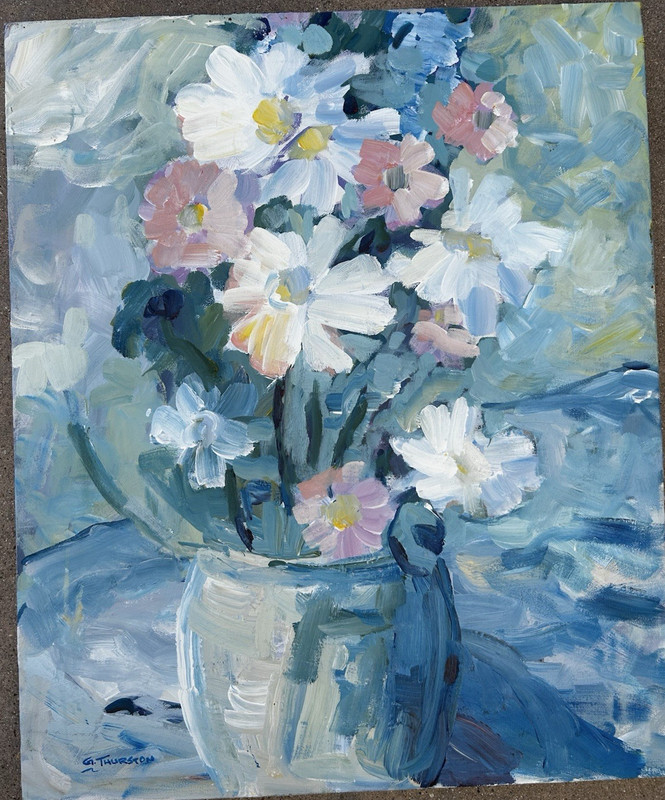 Still Life Flowers Original Artwork Impressionism Painting Oil on Canvas 24x20 gallery