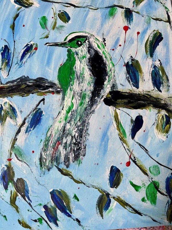 Original Bird Acrylic Painting 12x16 Impasto Textured Green Bird Wall Art gallery