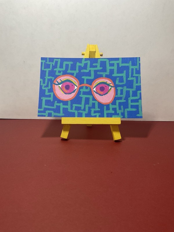 Sindy Fuhr Acrylic Painting 5×3 Inch Cyber Pop Art Title She’s A Digital Spy