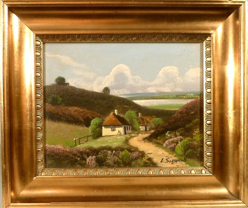 ERWIN SCHWARTZ! MOOR LANDSCAPE WITH COTTAGE AT THE LAKE